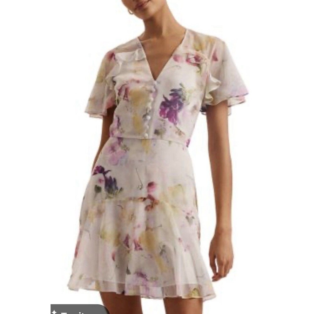 Ted Baker Sangro Angel Sleeve Mini Dress Size 4 Floral